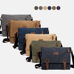Men's Canvas Messenger Bag – Retro Shoulder Crossbody Backpack with Genuine Leather Accents