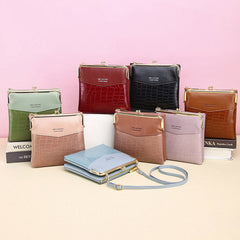 Women’s Leather Crossbody Handbag – Double Compartment Kiss Lock Shoulder Bag