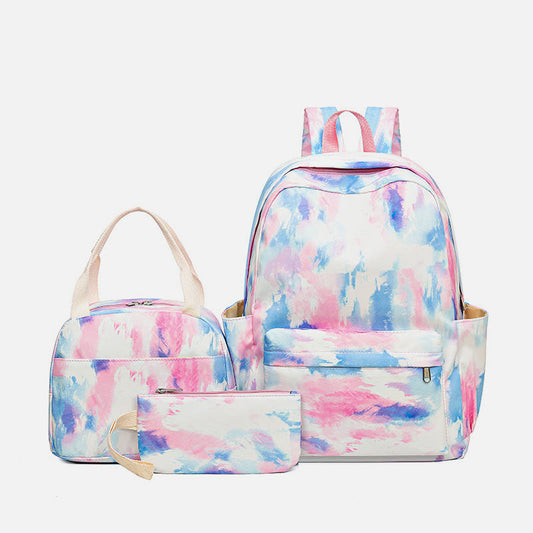 3-teiliges Batik-Rucksack-Set für Mädchen – Schulranzen, Lunchtasche und Federmäppchen aus Segeltuch für Schülerinnen, Frauen und Teenager