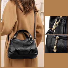 Women's Triple Compartment Satchel Leather Top-Handle Purse – Crossbody Handbag with Adjustable Strap