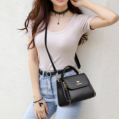 Medium Double Compartment Leather Satchel Handbag with Crossbody Strap – Stylish Top Handle Purse for Women