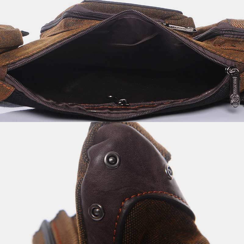 Vintage Canvas Sling Bag for Men - Black & Saddle Brown Crossbody Business Bag - VOTVO