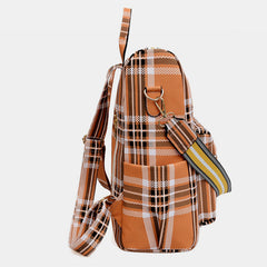 Women’s Plaid Leather Backpack – Multifunctional Daypack with Shoulder Strap