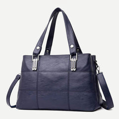 Triple Compartment Women’s Leather Tote Shoulder Handbag with Crossbody Strap