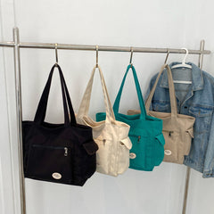 Tote Bag for Women – Plain Color with Badge Decor, Shoulder Bag