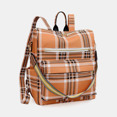 Women’s Plaid Leather Backpack – Multifunctional Daypack with Shoulder Strap