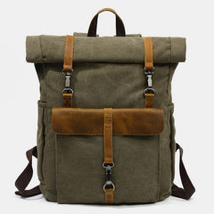Unisex Canvas & Leather Hiking Travel Backpack – Durable Rucksack School Bag Daypack
