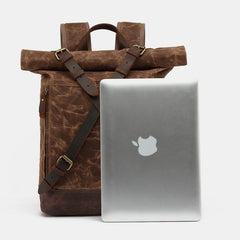 Unisxe Leather Canvas Waxed Backpack Travel Rucksack Waterproof Laptop Bag - VOTVO