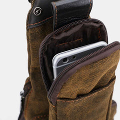 Vintage Canvas Sling Bag for Men - Black & Saddle Brown Crossbody Business Bag - VOTVO