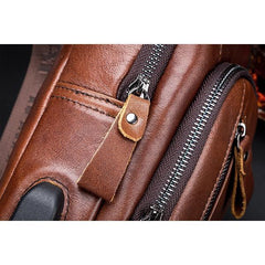 USB Charging Real Leather Sling Bag for Men – Crossbody Shoulder Bag with Adjustable Straps