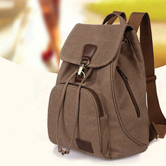 Canvas-Rucksack für Damen und Mädchen – Vintage-Schul- und Reiserucksack mit Kordelzug