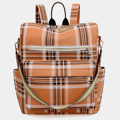 Women’s Plaid Leather Backpack – Multifunctional Daypack with Shoulder Strap