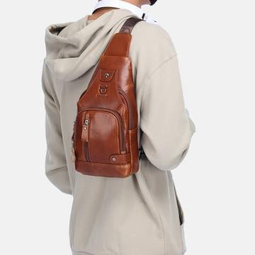 USB Charging Real Leather Sling Bag for Men – Crossbody Shoulder Bag with Adjustable Straps - VOTVO