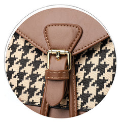 Women's Mini Backpack Purse with Houndstooth Print – Flap Daypack Leather Shoulder Bag