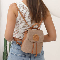 Women’s Straw Backpack – Summer Beach Woven Drawstring Handbag - VOTVO