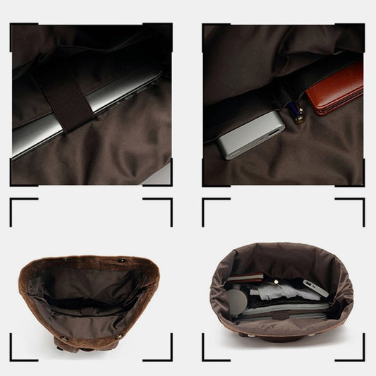 Unisxe Leather Canvas Waxed Backpack Travel Rucksack Waterproof Laptop Bag - VOTVO