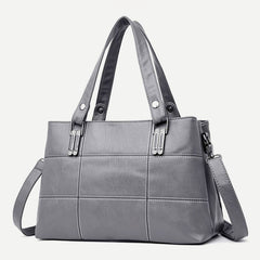 Triple Compartment Women’s Leather Tote Shoulder Handbag with Crossbody Strap