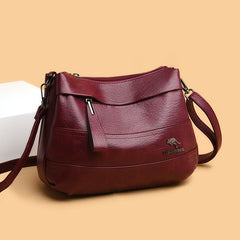 Lederhandtasche mit drei Fächern für Damen, klein, lässig, Umhängetasche