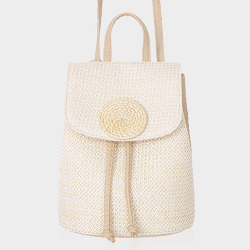 Women’s Straw Backpack – Summer Beach Woven Drawstring Handbag - VOTVO