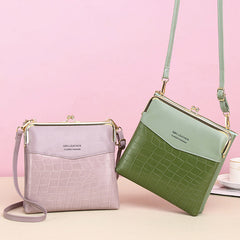 Women’s Leather Crossbody Handbag – Double Compartment Kiss Lock Shoulder Bag