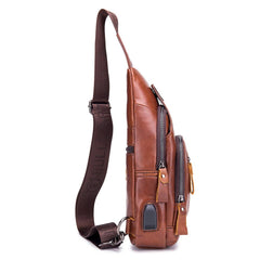 USB Charging Real Leather Sling Bag for Men – Crossbody Shoulder Bag with Adjustable Straps
