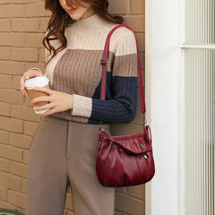 Pleated Bucket Leather Handbag – Casual Soft Shoulder Bag for Women