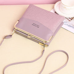 Women’s Leather Crossbody Handbag – Double Compartment Kiss Lock Shoulder Bag