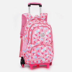 Rolling Wheels School Bag for Girls – Colorful Printing Backpack with Adjustable Straps & Two-Wheel Design
