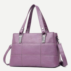 Triple Compartment Women’s Leather Tote Shoulder Handbag with Crossbody Strap