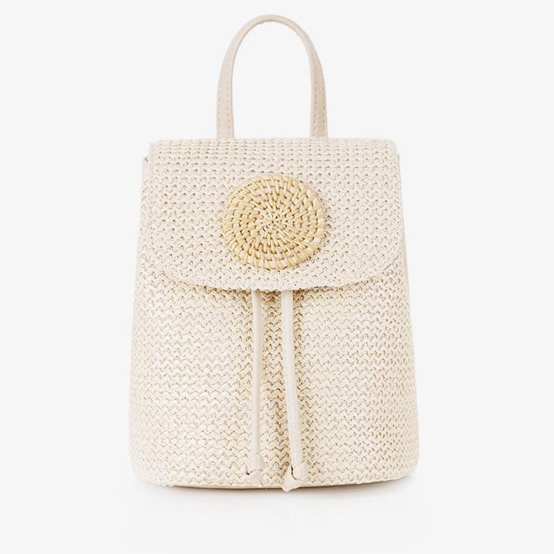 Women’s Straw Backpack – Summer Beach Woven Drawstring Handbag - VOTVO