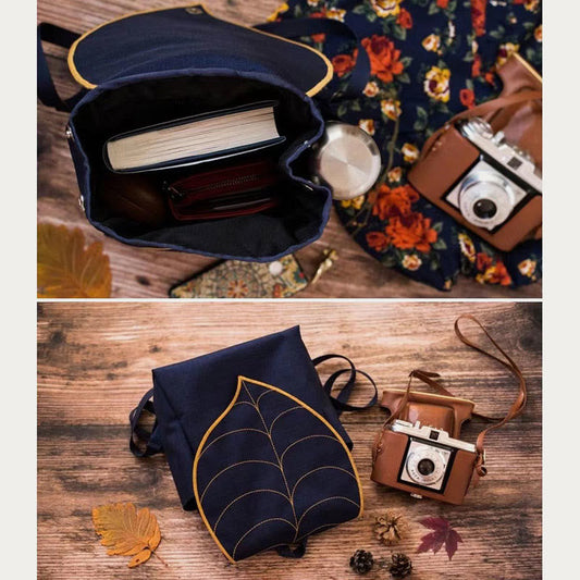 Leaf Pattern Stylish Backpack for Women – Durable Canvas Bag for Daily Use & Travel