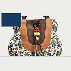Top-Handle Bag for Women - Ethnic Style Printed Canvas Handbag