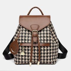 Women's Mini Backpack Purse with Houndstooth Print – Flap Daypack Leather Shoulder Bag