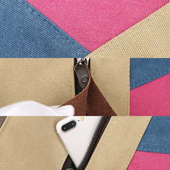 Women's Color Block Canvas Backpack – Tote Shoulder Hobo Bag Rucksack