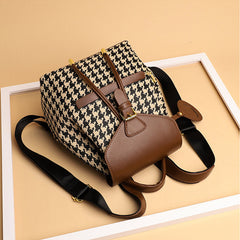 Women's Mini Backpack Purse with Houndstooth Print – Flap Daypack Leather Shoulder Bag