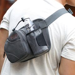 Small Waist Bag for Men – Outdoor Riding Canvas Sports Bag with Bottle Pocket