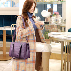 Triple Compartment Women’s Leather Tote Shoulder Handbag with Crossbody Strap