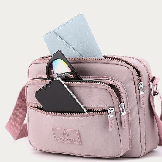 Umhängetasche mit 4 Reißverschlüssen – Leichte Nylon-Handtasche für Damen