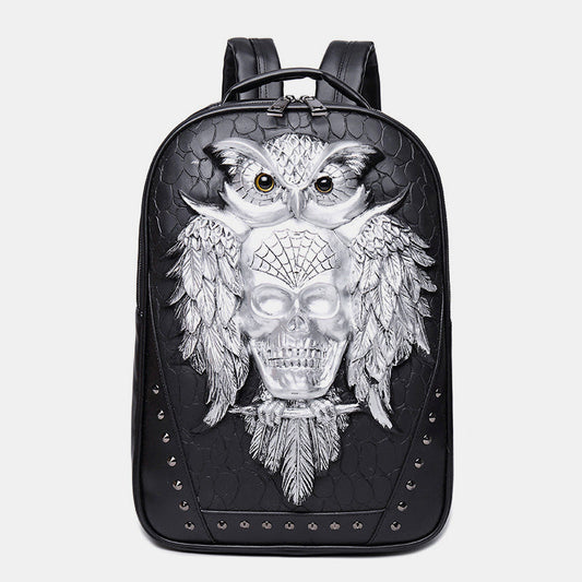Laptop-Rucksack im 3D-Eulen-Design – Wasserdichter College- und Schulrucksack aus PU-Leder für Reisen, Sport und den täglichen Gebrauch