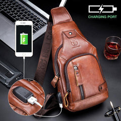 USB Charging Real Leather Sling Bag for Men – Crossbody Shoulder Bag with Adjustable Straps - VOTVO