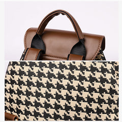 Women's Mini Backpack Purse with Houndstooth Print – Flap Daypack Leather Shoulder Bag
