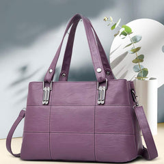 Triple Compartment Women’s Leather Tote Shoulder Handbag with Crossbody Strap