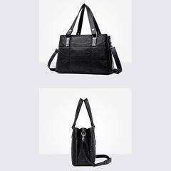 Triple Compartment Women’s Leather Tote Shoulder Handbag with Crossbody Strap