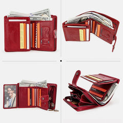 Genuine Leather RFID Trifold Anti-theft Retro Wallet for Women