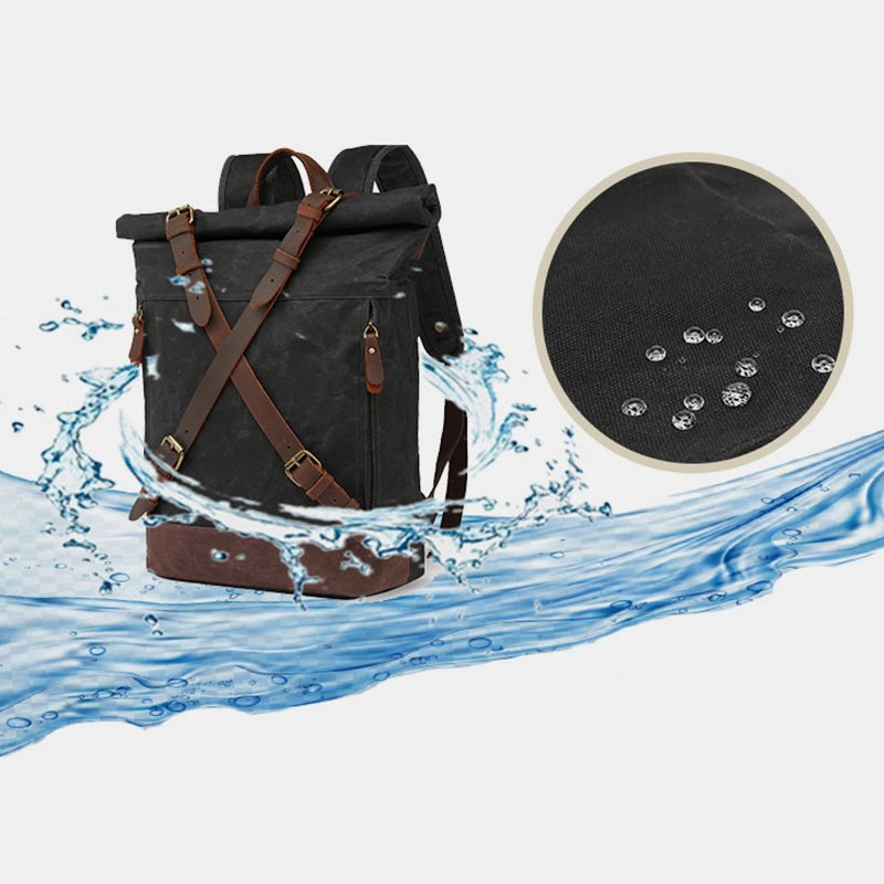 Unisxe Leather Canvas Waxed Backpack Travel Rucksack Waterproof Laptop Bag - VOTVO