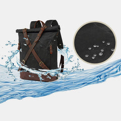 Unisxe Leather Canvas Waxed Backpack Travel Rucksack Waterproof Laptop Bag - VOTVO