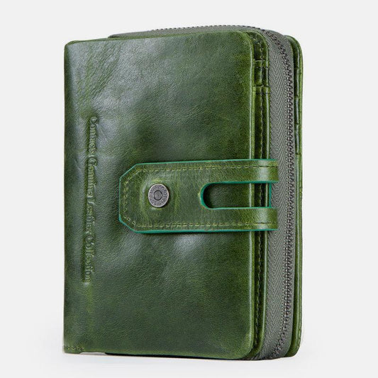 Genuine Leather Multifunctional Anti-theft Wallet for Women – RFID Protection, Card Slots & Zippered Coin Pocket