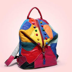 Women's Genuine Leather Splice Rivet Backpack - Stylish & Durable Shoulder Bag for School, Travel, & Daily Use - VOTVO