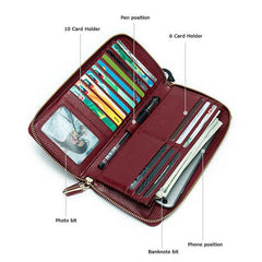 Women's Genuine Leather Vintage Wallet - Stylish and Functional Zip Closure Wallet