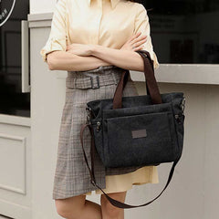 Multi-Pocket Canvas Handbag for Women - Durable, Roomy Shoulder Tote & Crossbody Bag